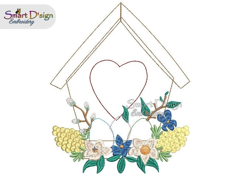 EASTER SPRING FLOWER BIRD HOUSE APPLIQUE