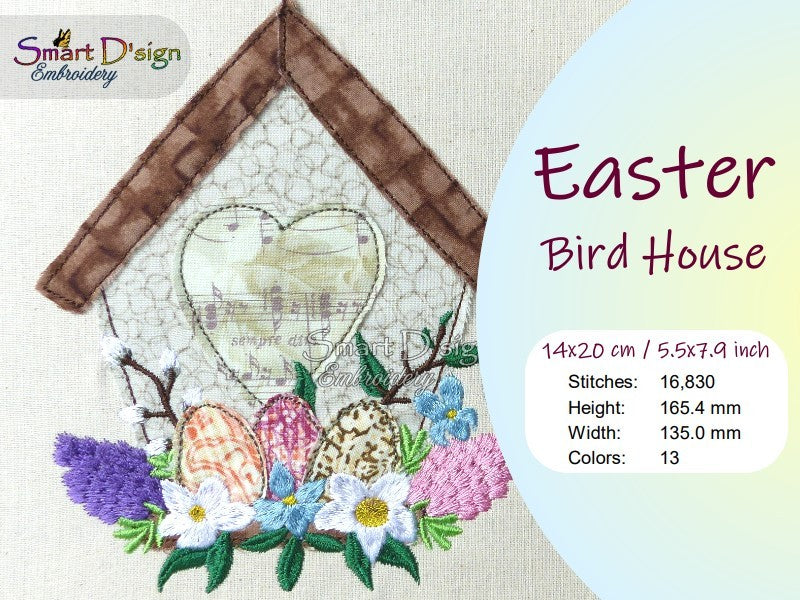 EASTER SPRING FLOWER BIRD HOUSE APPLIQUE