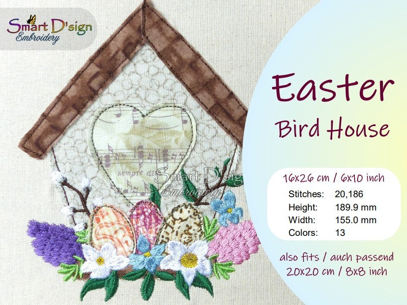 EASTER SPRING FLOWER BIRD HOUSE APPLIQUE