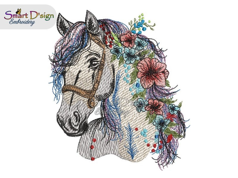 FLOWER HORSE Fill Stitch w. Doodle Outline