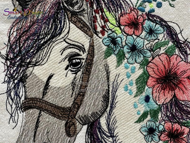 FLOWER HORSE Fill Stitch w. Doodle Outline