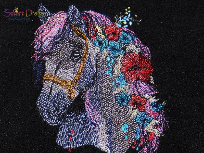 FLOWER HORSE Fill Stitch w. Doodle Outline