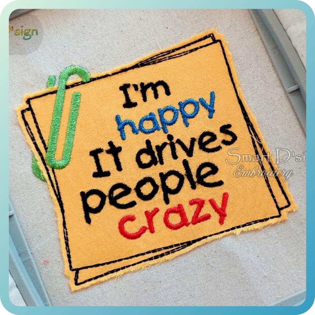 STICKY NOTES APPLIQUE 'I AM HAPPY'