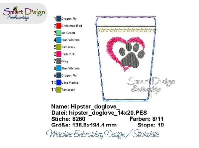 ITH ZIPPER HIP BAG - PAW PRINT HEART - Treat Pouch, fully lined