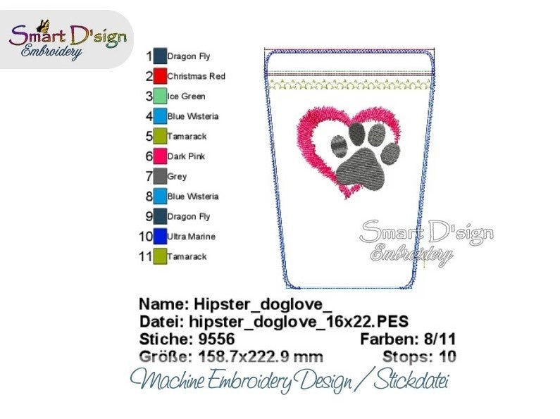 ITH ZIPPER HIP BAG - PAW PRINT HEART - Treat Pouch, fully lined