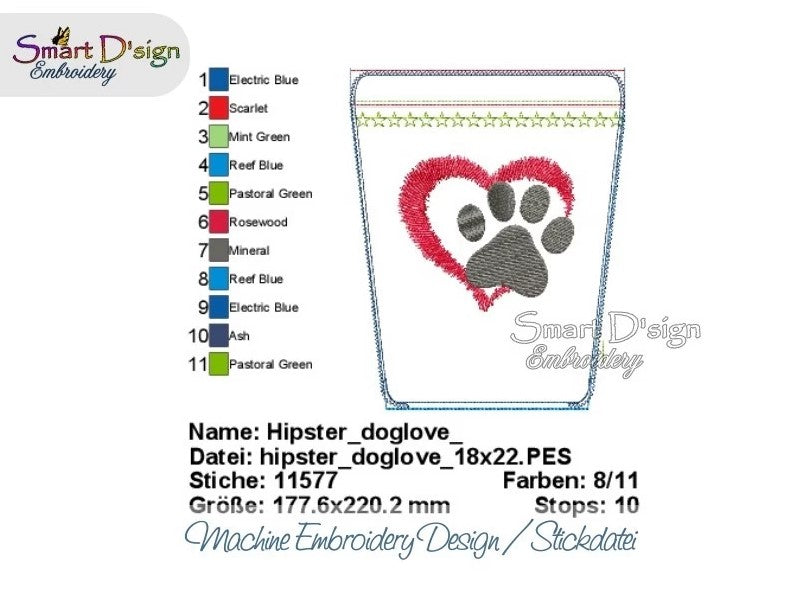 ITH ZIPPER HIP BAG - PAW PRINT HEART - Treat Pouch, fully lined