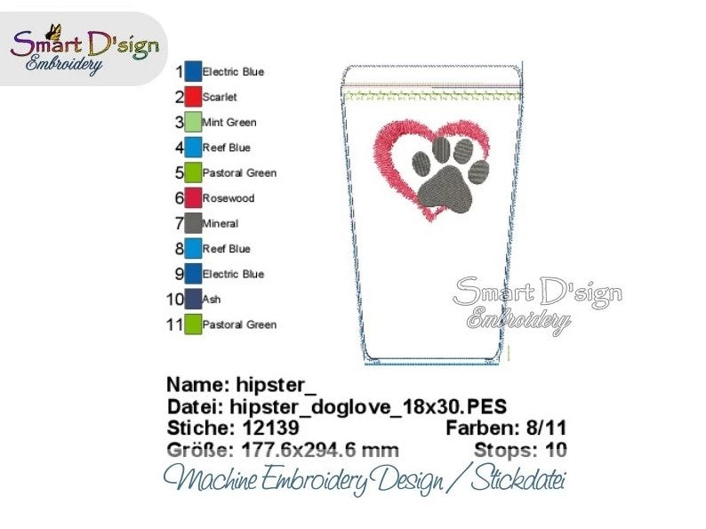 ITH ZIPPER HIP BAG - PAW PRINT HEART - Treat Pouch, fully lined