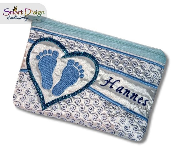 ITH BABY FOOTPRINT - Applique Zipper Bag - fully lined