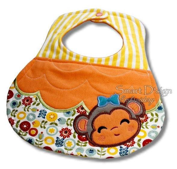 ITH BABY BIB with MONKEY APPLIQUE