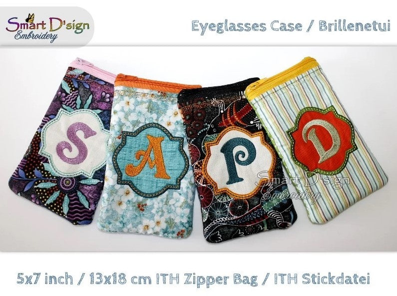 ITH GLASSES ZIPPER CASE with LETTER APPLIQUE