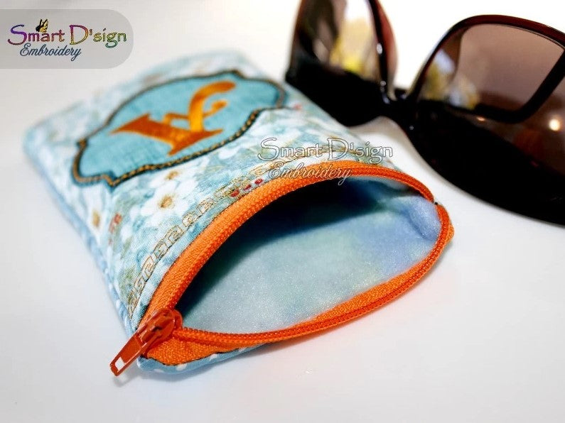 ITH GLASSES ZIPPER CASE with LETTER APPLIQUE