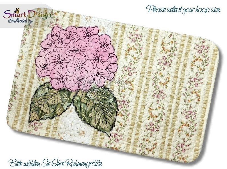 ITH PATCHWORK MUG RUG - HYDRANGEA Raw Applique