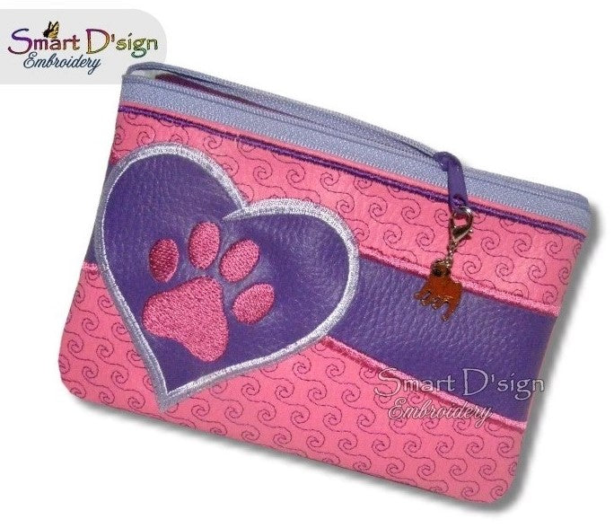 ITH PAW PRINT - Applique Zipper Bag - fully lined