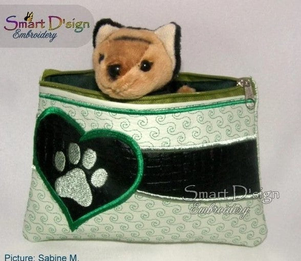 ITH PAW PRINT - Applique Zipper Bag - fully lined