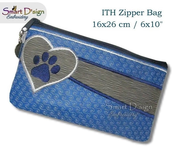 ITH PAW PRINT - Applique Zipper Bag - fully lined