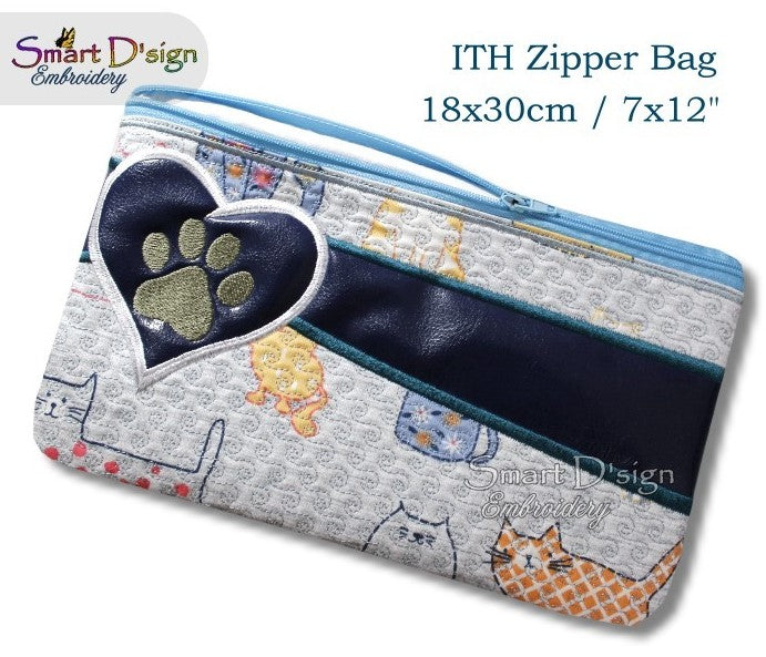 ITH PAW PRINT - Applique Zipper Bag - fully lined