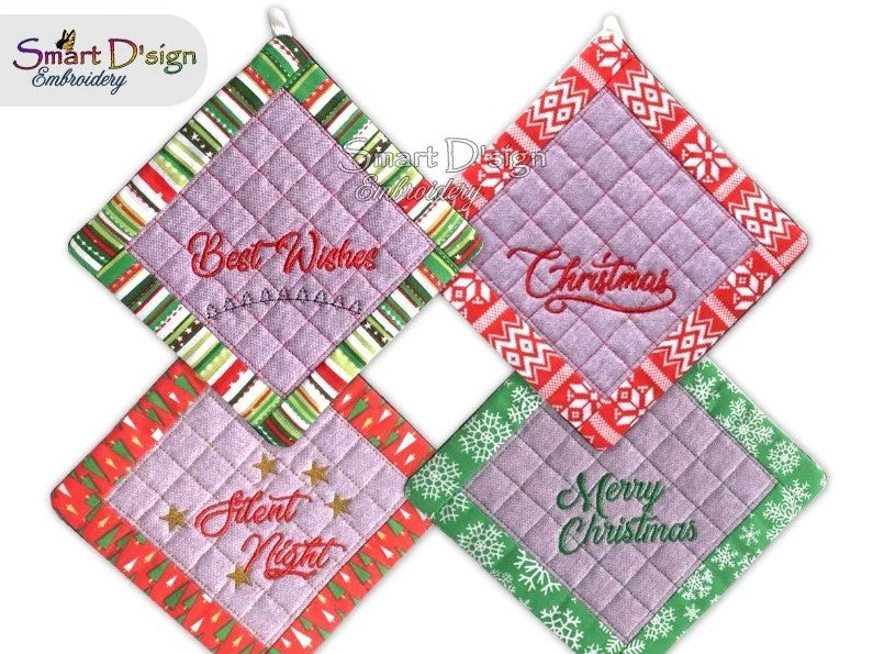 ITH SQUARE PATCHWORK POTHOLDER ENGLISH CHRISTMAS Set of 4