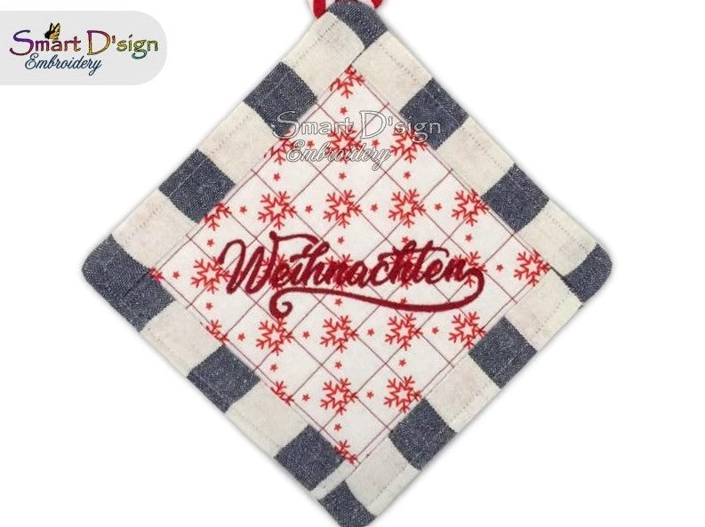 ITH SQUARE PATCHWORK POTHOLDER GERMAN CHRISTMAS Set of 4