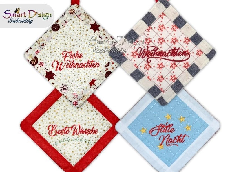 ITH SQUARE PATCHWORK POTHOLDER GERMAN CHRISTMAS Set of 4