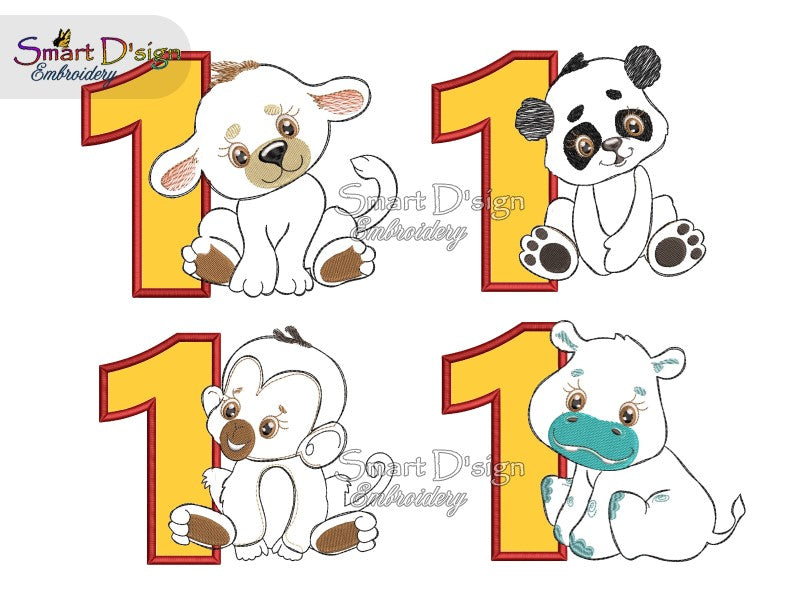 1st BIRTHDAY JUNGLE BABIES - Applique Designs