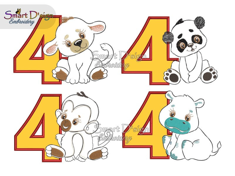 4th BIRTHDAY JUNGLE BABIES - Applique Designs