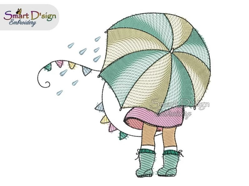 LITTLE LOLA - Girl with Umbrella - Doodle Sketch Design