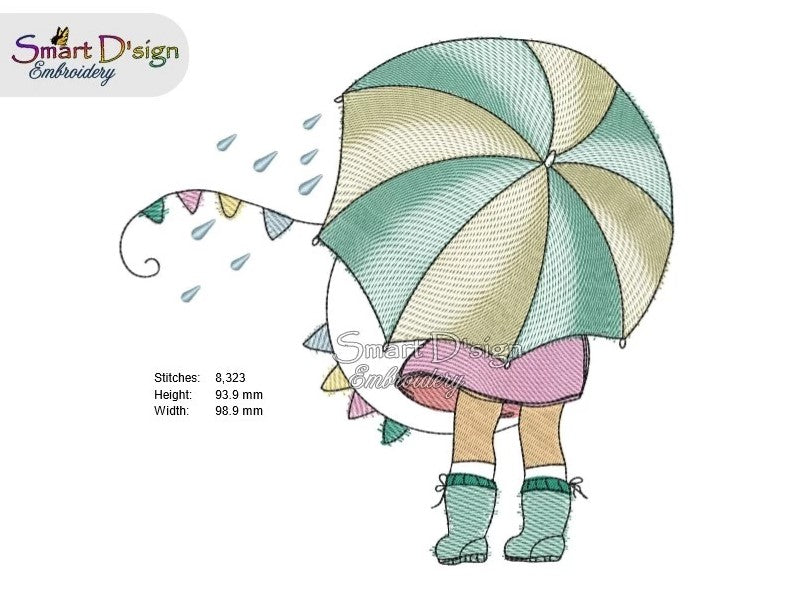 LITTLE LOLA - Girl with Umbrella - Doodle Sketch Design