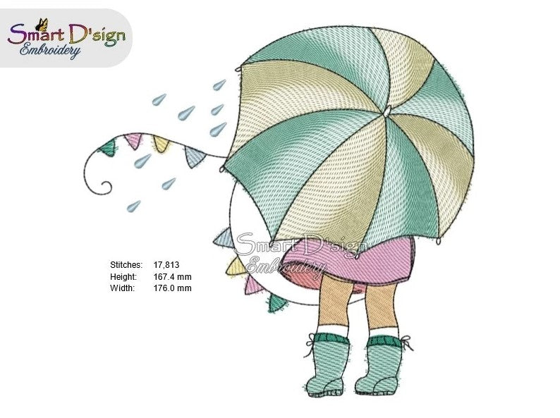 LITTLE LOLA - Girl with Umbrella - Doodle Sketch Design