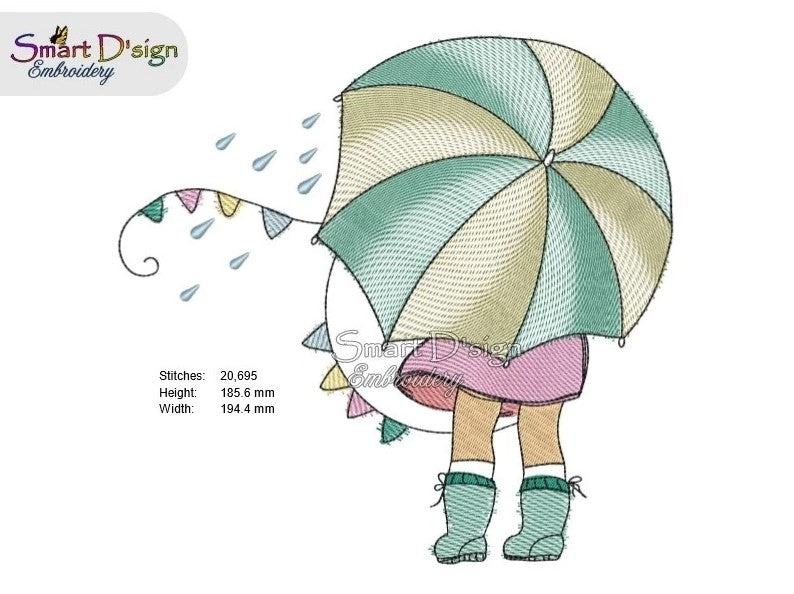 LITTLE LOLA - Girl with Umbrella - Doodle Sketch Design