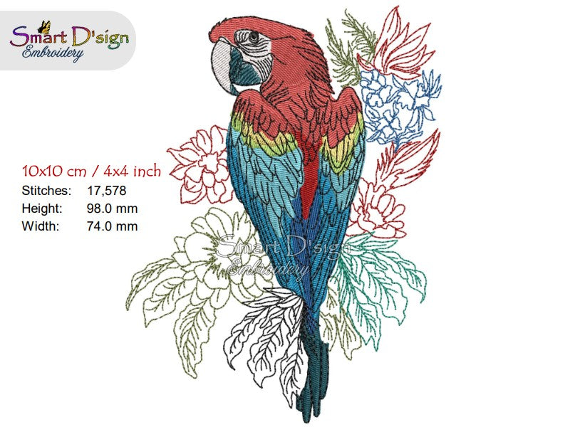 BEAUTIFUL MACAW Fill Stitch w. Doodle