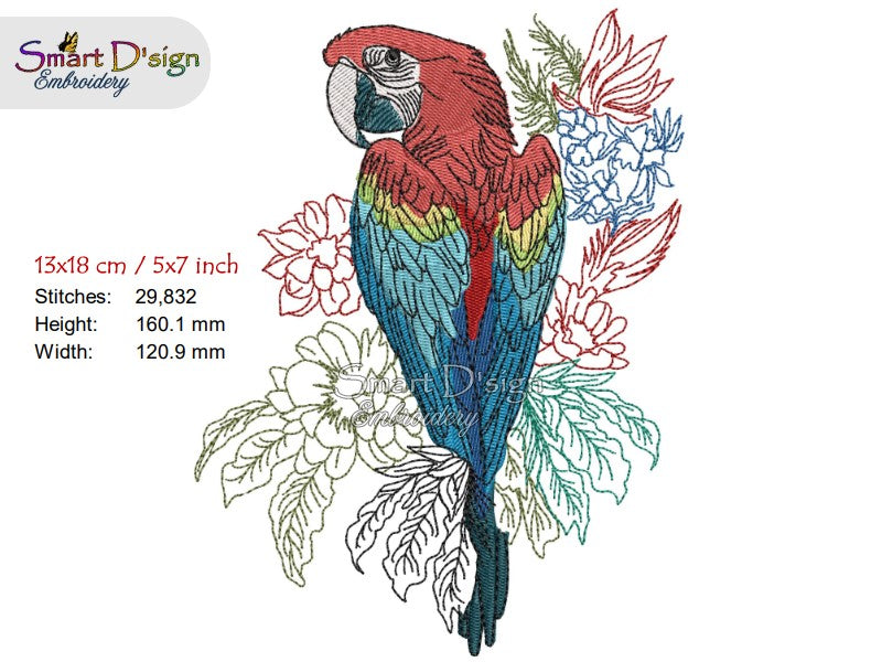 BEAUTIFUL MACAW Fill Stitch w. Doodle