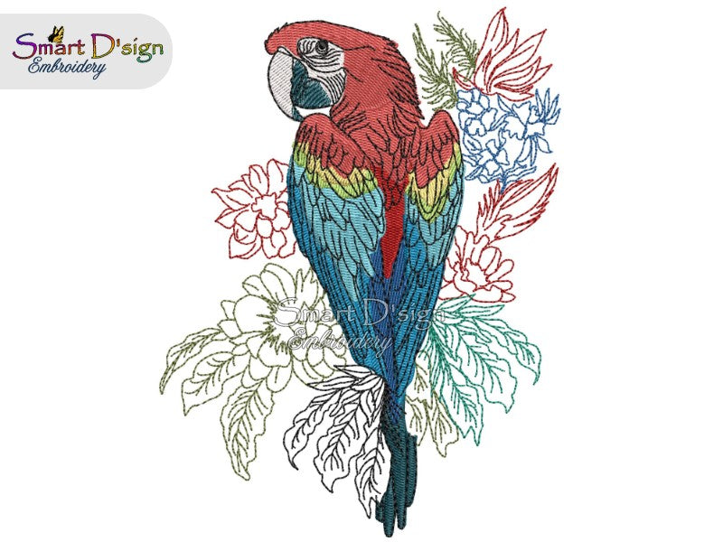 BEAUTIFUL MACAW Fill Stitch w. Doodle