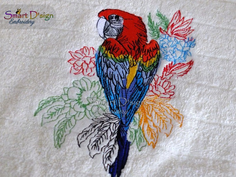 BEAUTIFUL MACAW Fill Stitch w. Doodle