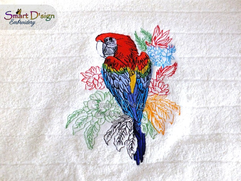 BEAUTIFUL MACAW Fill Stitch w. Doodle