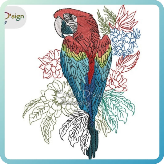 BEAUTIFUL MACAW Fill Stitch w. Doodle