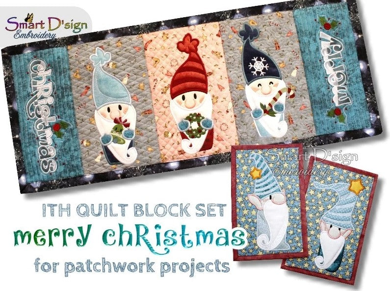 MERRY CHRISTMAS ITH PATCHWORK TISCHLÄUFER Quiltblöcke 7 Motive