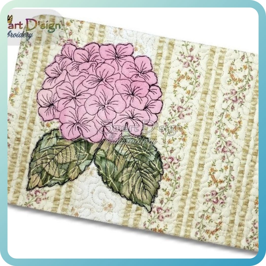 ITH PATCHWORK MUG RUG - HYDRANGEA Raw Applique