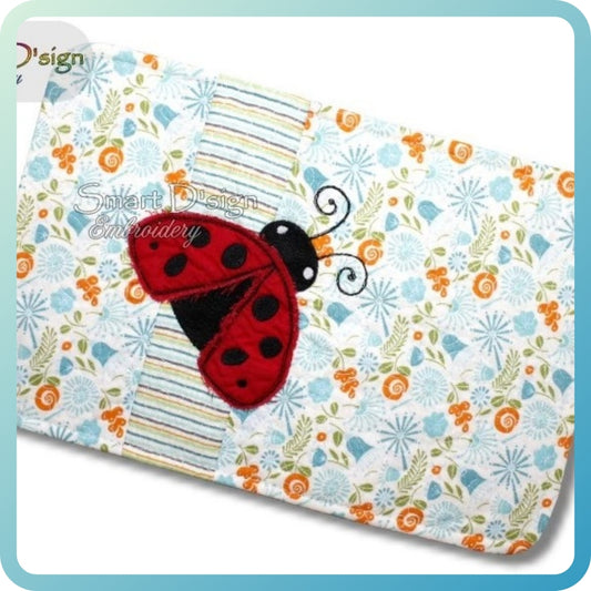 ITH PATCHWORK MUG RUG - LADYBUG  Raw Applique