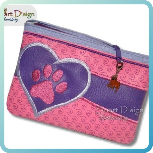 ITH PAW PRINT - Applique Zipper Bag - fully lined