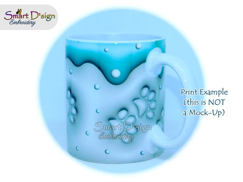 PUFFY 3D PAW PRINTS IN THE SNOW - 3D Inflated 11 Oz Mug Wrap