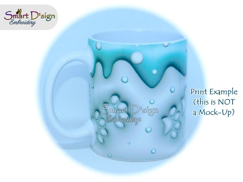 PUFFY 3D PAW PRINTS IN THE SNOW - 3D Inflated 11 Oz Mug Wrap