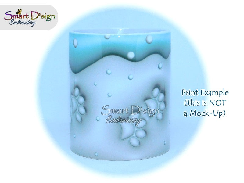 PUFFY 3D PAW PRINTS IN THE SNOW - 3D Inflated 11 Oz Mug Wrap