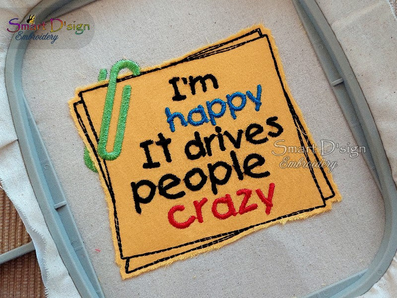 STICKY NOTES APPLIQUE 'I AM HAPPY'