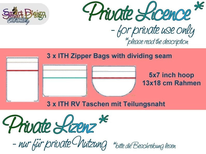 LICENCE for 3x BLANK ITH SILHOUETTE ZIPPER BAGS