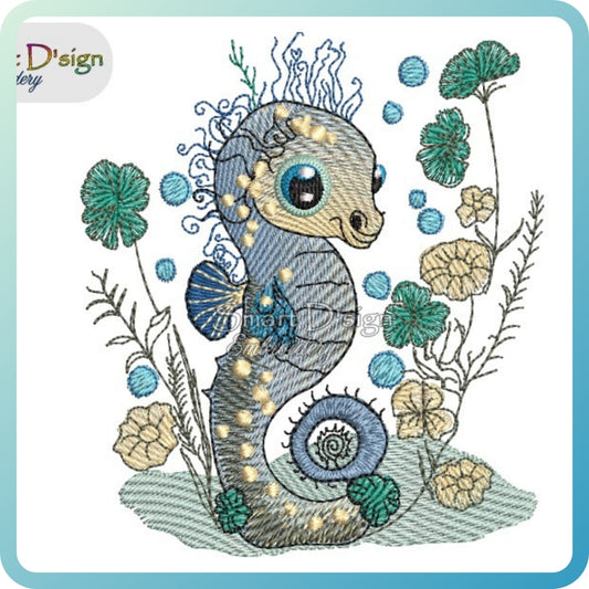 SEAHORSE Fill Stitch w. Doodle Outline