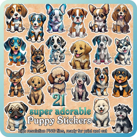 21 SUPER NIEDLICHE HUNDEWELPEN STICKER