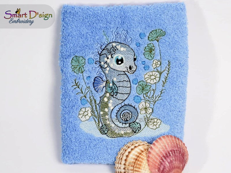 SEAHORSE Fill Stitch w. Doodle Outline