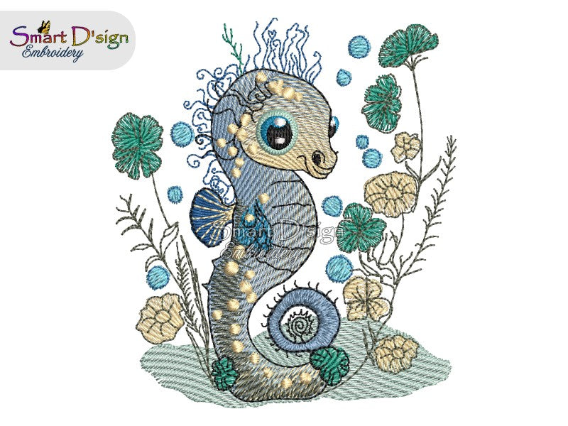 SEAHORSE Fill Stitch w. Doodle Outline