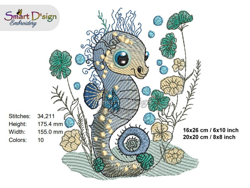 SEAHORSE Fill Stitch w. Doodle Outline