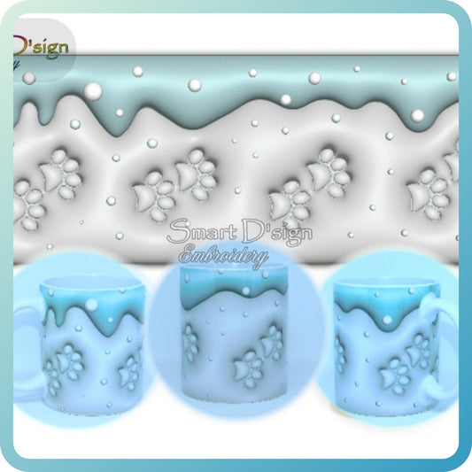 PUFFY 3D PAW PRINTS IN THE SNOW - 3D Inflated 11 Oz Mug Wrap